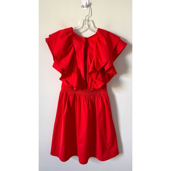 Zara Ruffle V-Neck Mini Dress Red Size XS - Picture 6 of 9